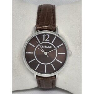 Women's Kessaris Classic Round Silver Tone Faux Leather Strap Watch 12